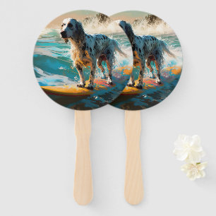 Abanico Pintura de surf en la playa de Setter inglés