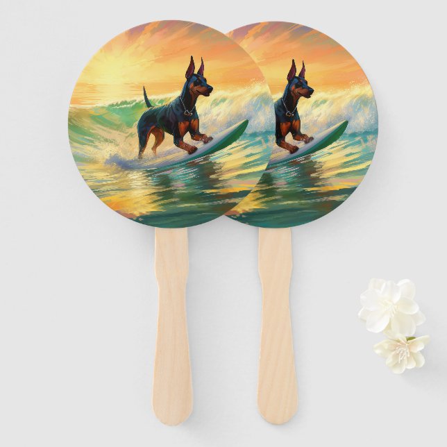 Abanico Pintura Doberman Beach Surfing (Anverso y reverso)