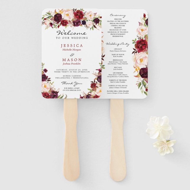 Abanico Plantilla Rustic Marsala Burgundy Fan Program (Anverso y reverso)