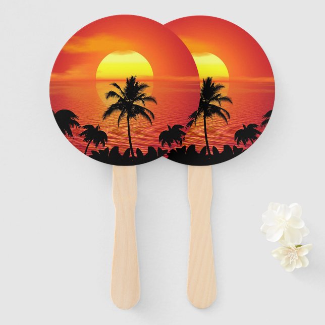 Abanico Playa de Palm Tropical Red Sun (Anverso y reverso)
