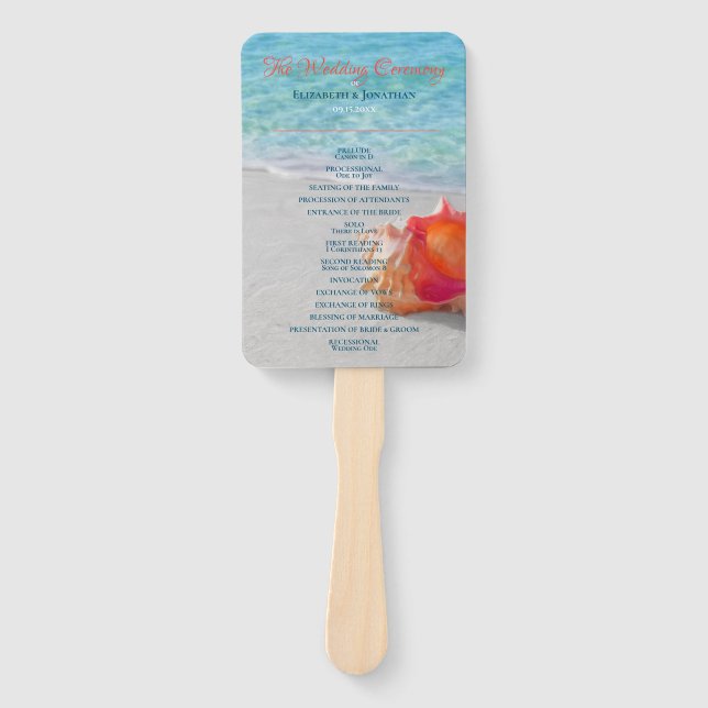 Abanico Playa Tropical Boda Coral Seashell Moderno (Anverso)