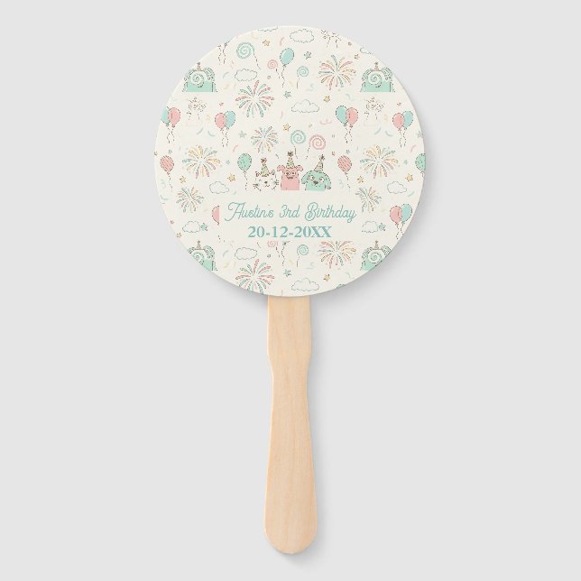 Abanico Playful Sweet and Three Kids Birthday  (Anverso)