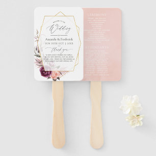 Abanico Pluma de Borgoña y Boda Geométrico Floral Rubor