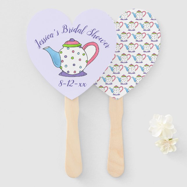 Abanico Polka Dot Teapot Tarde Tea Bridal Shower Favor (Anverso y reverso)