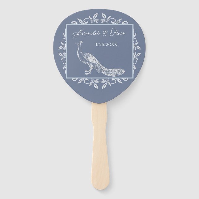 Abanico Polvoriento Pavo Real Azul Boda Favor Hand Fan (Anverso)