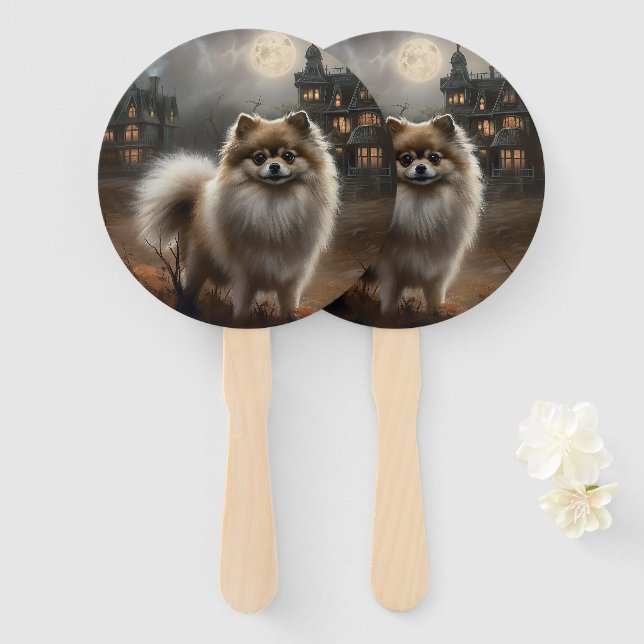 Abanico Pomerania de Halloween de Terror (Anverso y reverso)