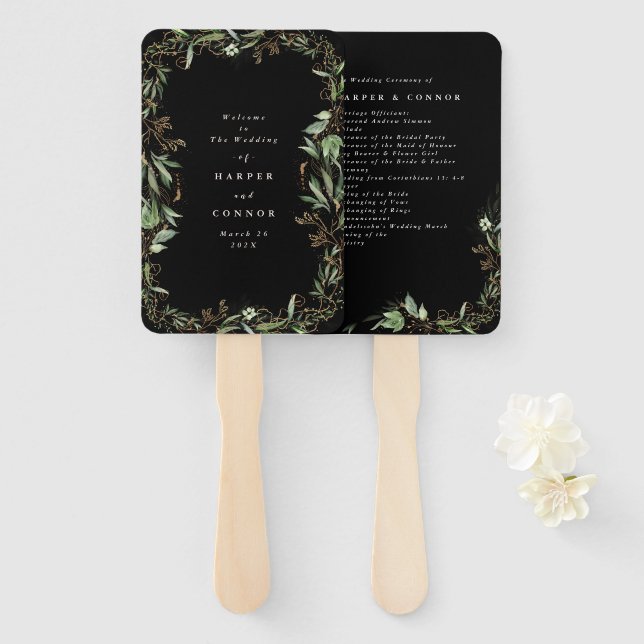 Abanico Premium Black Modern Onyx Resumen Eucalyptus Funk (Anverso y reverso)