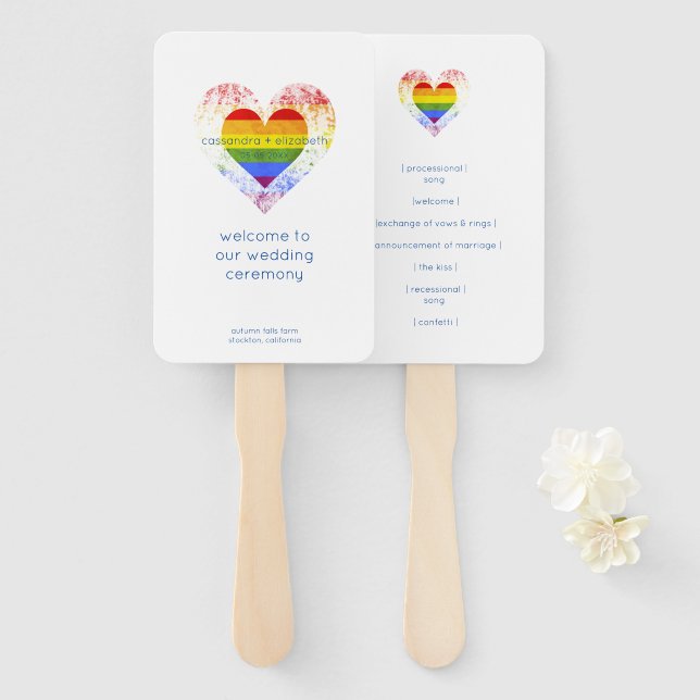 Abanico Pride Raimbow Heart All LGTB Weddings (Anverso y reverso)