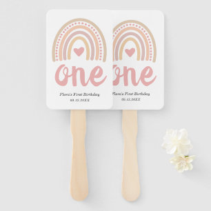 Abanico Primer cumpleaños del Chica Boho Rainbow Heart Cut