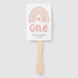 Abanico Primer cumpleaños del Chica Boho Rainbow Heart Cut