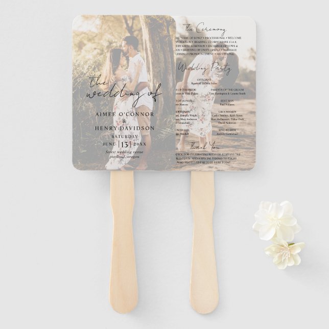 Abanico Programa Aimee Rustic Script Modern Wedn (Anverso y reverso)