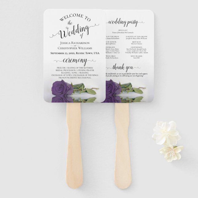 Abanico Programa Amethyst Purple Rosa Elegant Wedding (Anverso y reverso)