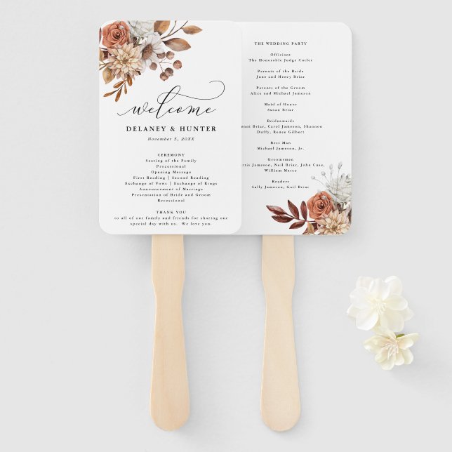 Abanico Programa Autum Rustic Floral, Fall Wedding (Anverso y reverso)