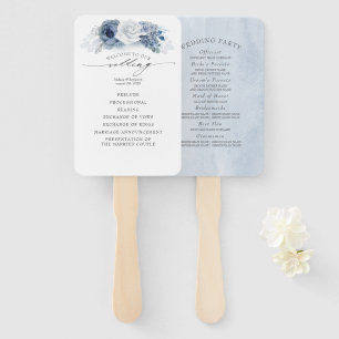 Abanico Programa Blue Floral Elegant Wedding