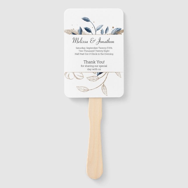 Abanico Programa Blue Gold Modern Floral Elegant Wedding (Anverso)