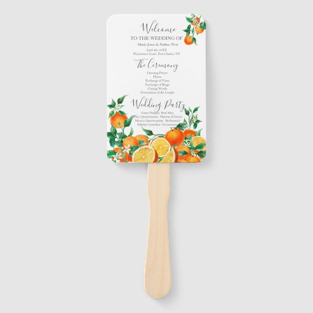 Abanico Programa Boho Naranja Blossom Wedding (Anverso)