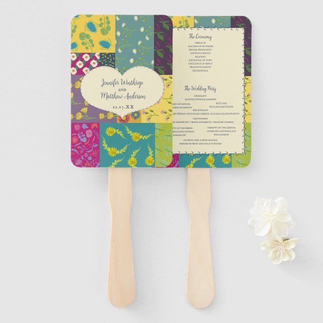 Abanico Programa Boho Patchwork Quilt Maximalist Wedding (Anverso y reverso)