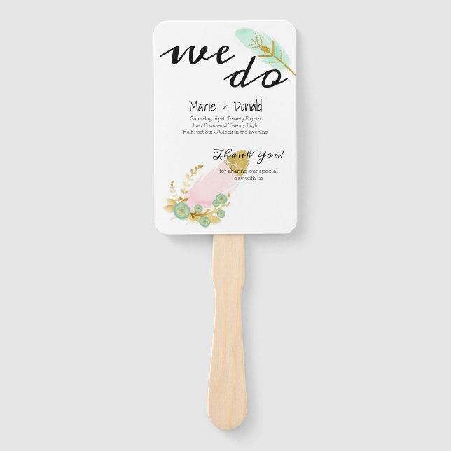 Abanico Programa Boho Pink and Gold Feathers (Anverso)