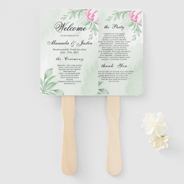 Abanico Programa Boho Watercolor Eucalyptus Wedding (Anverso y reverso)