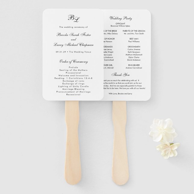 Abanico Programa Brooke Classic Script Elegant Wedding (Anverso y reverso)