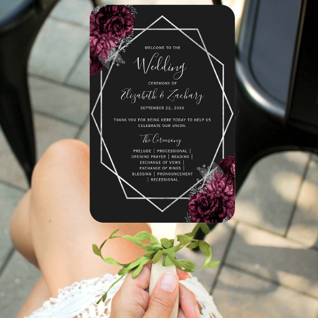 Abanico Programa Burgundy Floral Silver Geo Black Wedding (Subido por el creador)