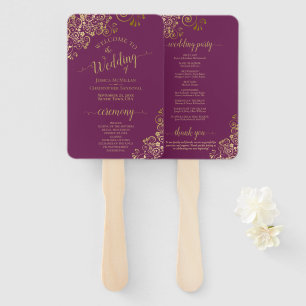 Abanico Programa Cassis Purple & Gold Lace Elegant Wedding