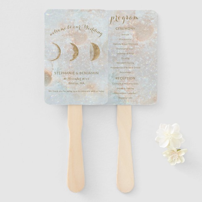 Abanico Programa Celestial Moon Elegant Wedding (Anverso y reverso)