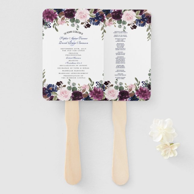 Abanico Programa Charm Lavender Navy Blue Floral Bloom (Anverso y reverso)