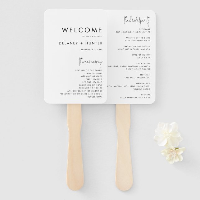 Abanico Programa clásico de papel de casamiento Minimalist (Anverso y reverso)