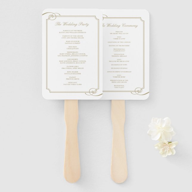 Abanico Programa Classic Gold Frame Luxury Wedding (Anverso y reverso)