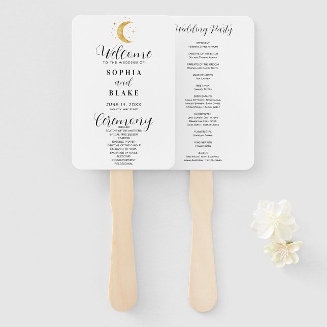 Abanico Programa Crescent Moon Starry Night White Wedding (Anverso y reverso)