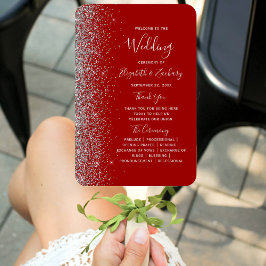 Abanico Programa Crimson Red Silver Purpurina Edge Wedding
