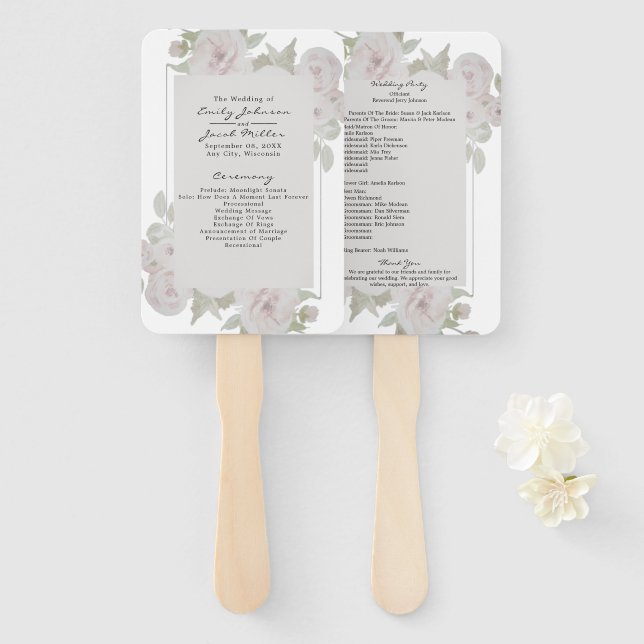 Abanico Programa de Acuarela Floral Rosa Gris Blush (Anverso y reverso)