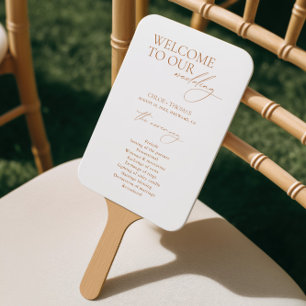 Abanico Programa de Bienvenida de Boda con Caligrafía Aban