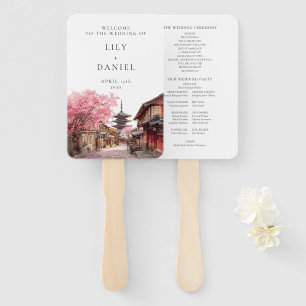 Abanico Programa de Boda Acuarela de Kyoto Japón