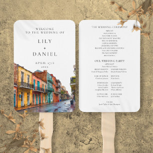 Abanico Programa de Boda Acuarela de Nueva Orleans