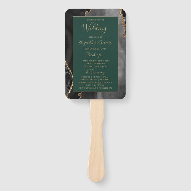 Abanico Programa de Boda Ágata Esmeralda Verde Oro Negro (Anverso)