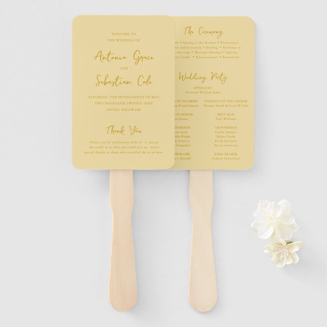 Abanico Programa de Boda Amarillo Mantequilla Elegante Mod (Anverso y reverso)