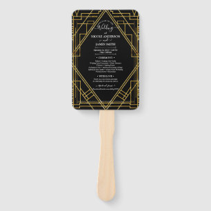 Abanico Programa de Boda Art Déco Dorado y Negro Rugiente 