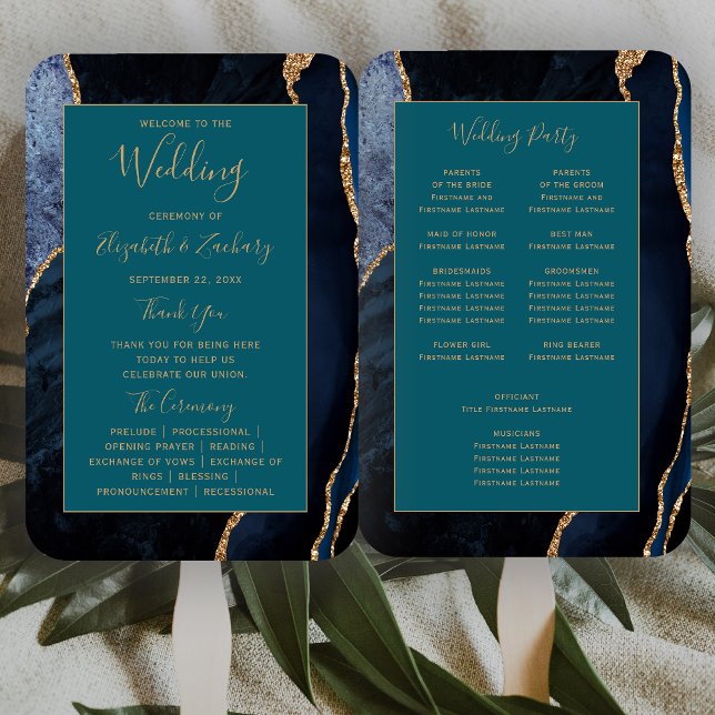 Abanico Programa de Boda Azul Marino Ágata Dorada Verde Te (Subido por el creador)