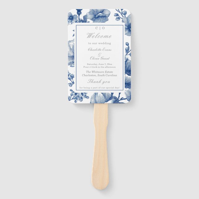 Abanico Programa de Boda Azul Marino y Plata (Anverso)