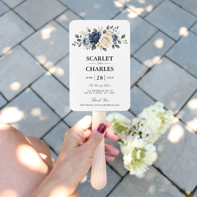 Abanico Programa de Boda Azul Polvo y Rosa Marfil (Dusty blue rose program fans keep guests comfortable with timeless elegance.)
