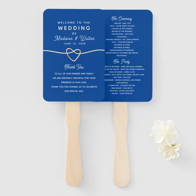 Abanico Programa de Boda Azul Real (Anverso y reverso)