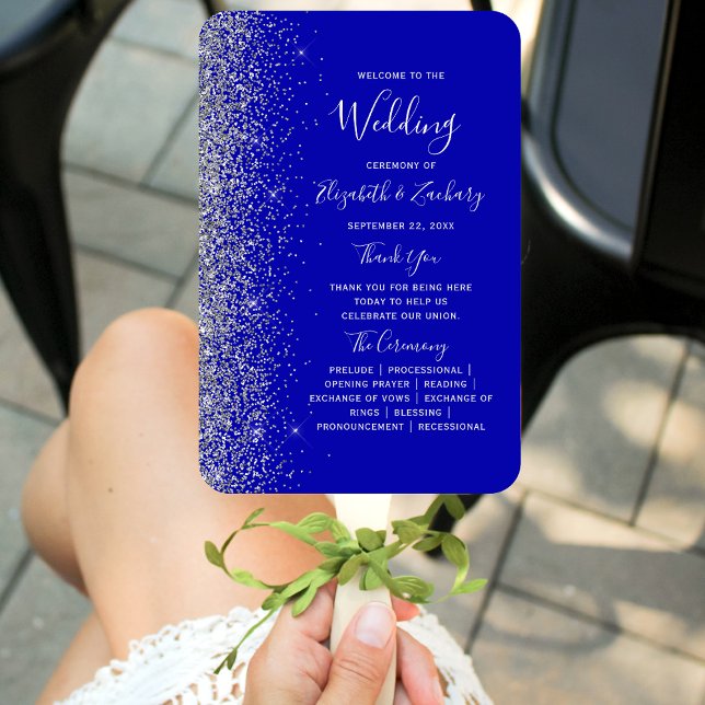 Abanico Programa de Boda Azul Real con Brillo Plateado (Subido por el creador)