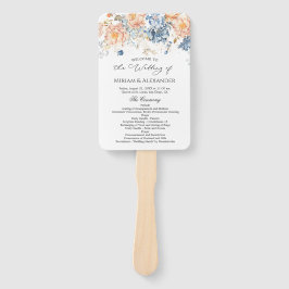 Abanico Programa de Boda Azul Rubor Floral Peach