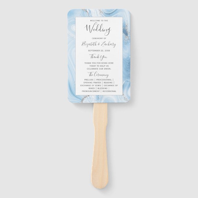 Abanico Programa de Boda Baby Blue Silver Agate (Anverso)