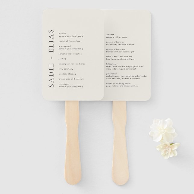 Abanico Programa de Boda Beige Elegante Tipografía Moderna (Anverso y reverso)