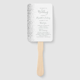 Abanico Programa de Boda Blanco con Brillo Plateado