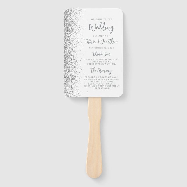 Abanico Programa de Boda Blanco con Letra Brillante Platea (Anverso)