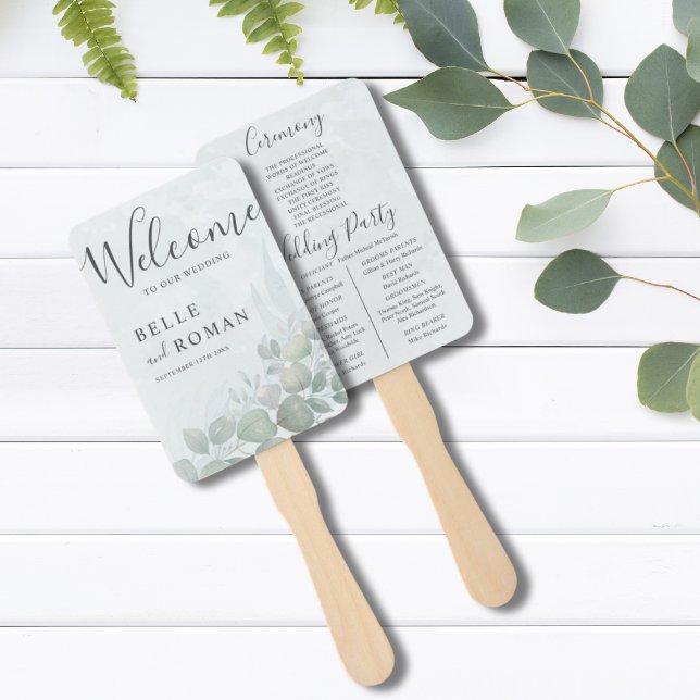 Abanico Programa de Boda Boho Acuarela Eucalipto Verde (Subido por el creador)